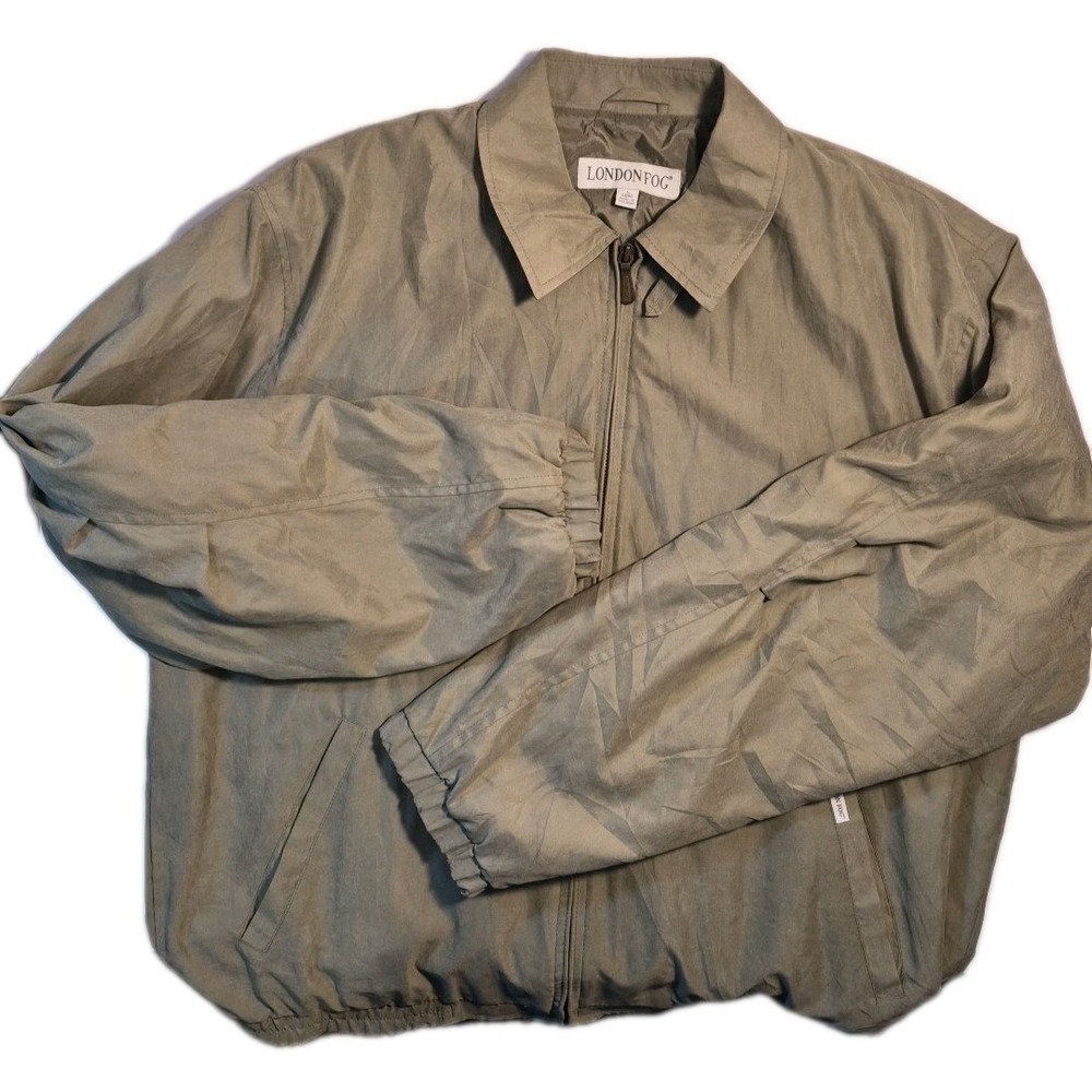 Vintage London Fog Collection Men's L Khaki Suede-Look Jacket Bomber Classic